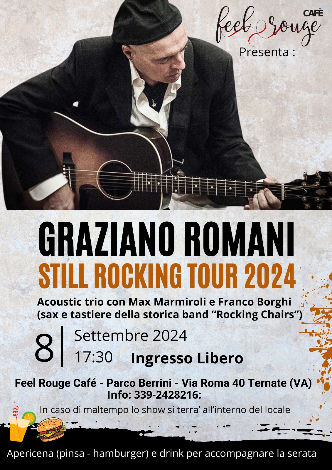 Graziano Romani in concerto l’8 settembre 2024 al Feel Rouge Café di Ternate (Va)