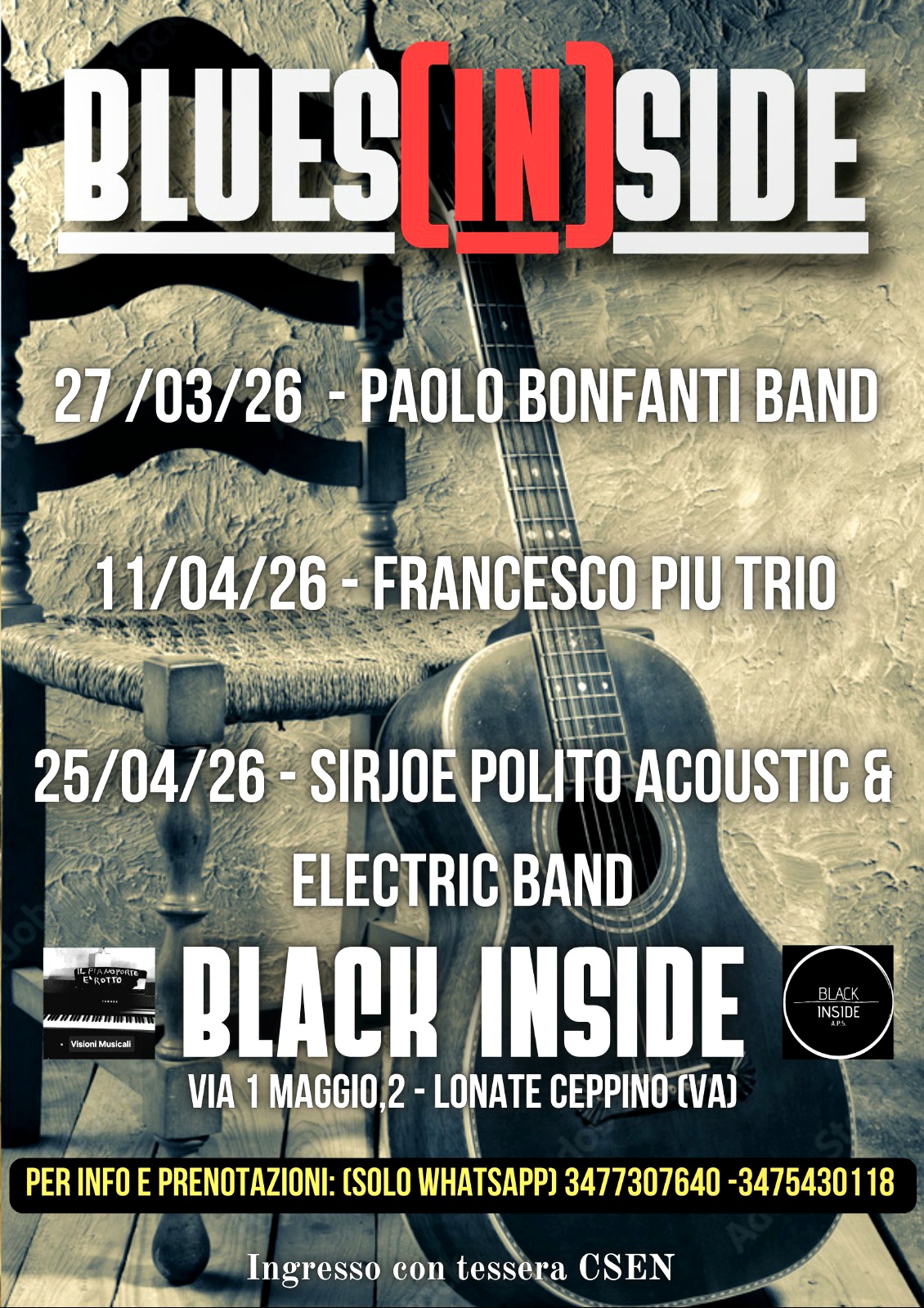 BluesINside: in cartellone al Black Inside tre grandi artisti della scena blues italiana